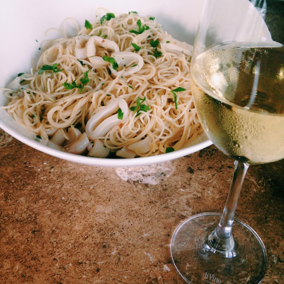 Chilled Chardonnay Braised Calamari Pasta