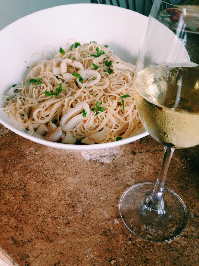 Chilled Chardonnay Braised Calamari Pasta