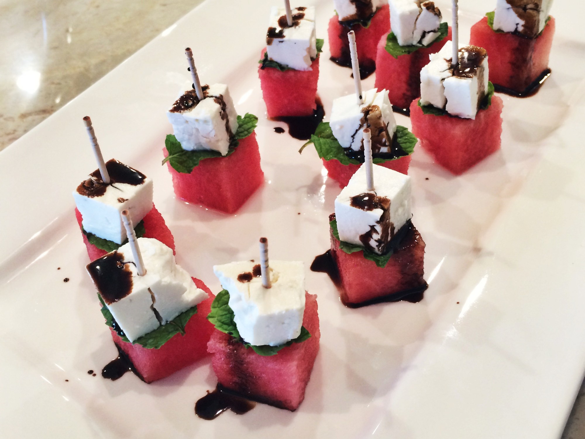 Watermelon, Feta, Mint Bites with Balsamic Drizzle