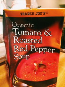 Trader Joe's Roasted Red Pepper Soup made with Jalepenos, sriracha, garlic, and lentils. A quick, comforting, and savory weeknight dinner.