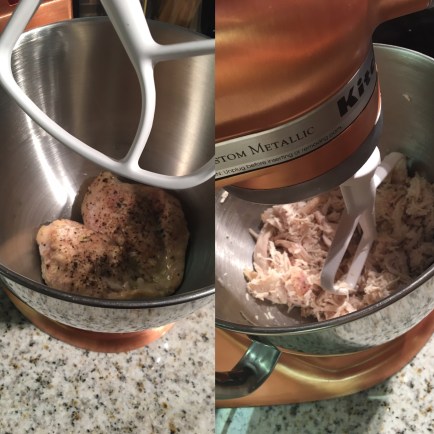 Time saver! Shred your chicken easily in a Kitchenaid Mixer within 30 seconds!s