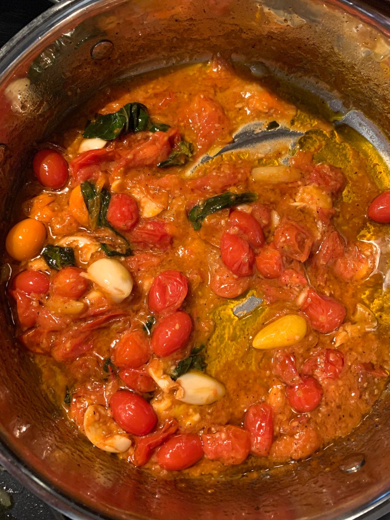 fresh cherry tomato sauce with garlic and basil